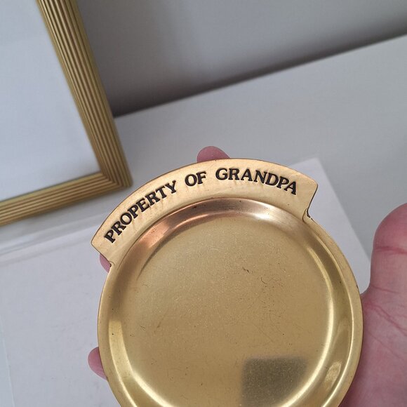Vintage Brass Coin Dish: property of Grandpa Black Lettering - Picture 3 of 7